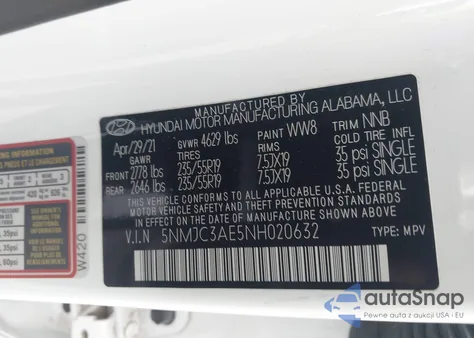 2022 Hyundai Tucson Sel z USA, uszkodzony, nr VIN 5NMJC3AE5NH020632